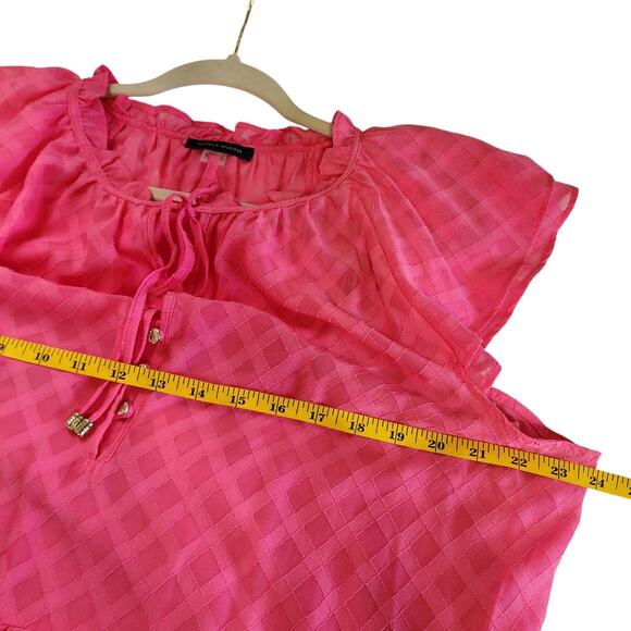 Tommy Hilfiger Womens Trellis Tiered‎ Ruffle Tie Neck Dress Plus Size 16 Pink - Picture 9 of 10
